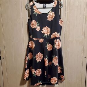 A-Line Black Floral Dress with Scoop Neck